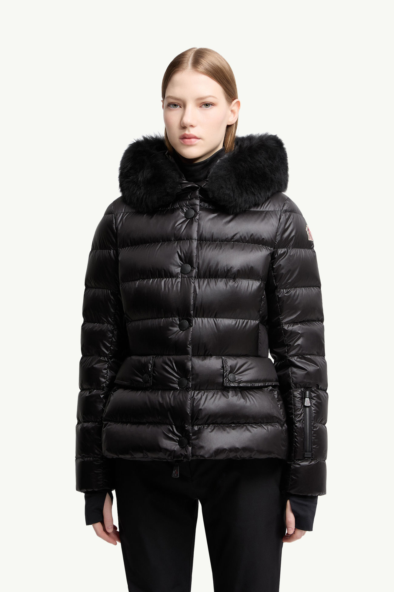 Armoniques Daunen-Skijacke mit Kapuze und Shearling-Besatz Damen Schwarz Moncler 3
