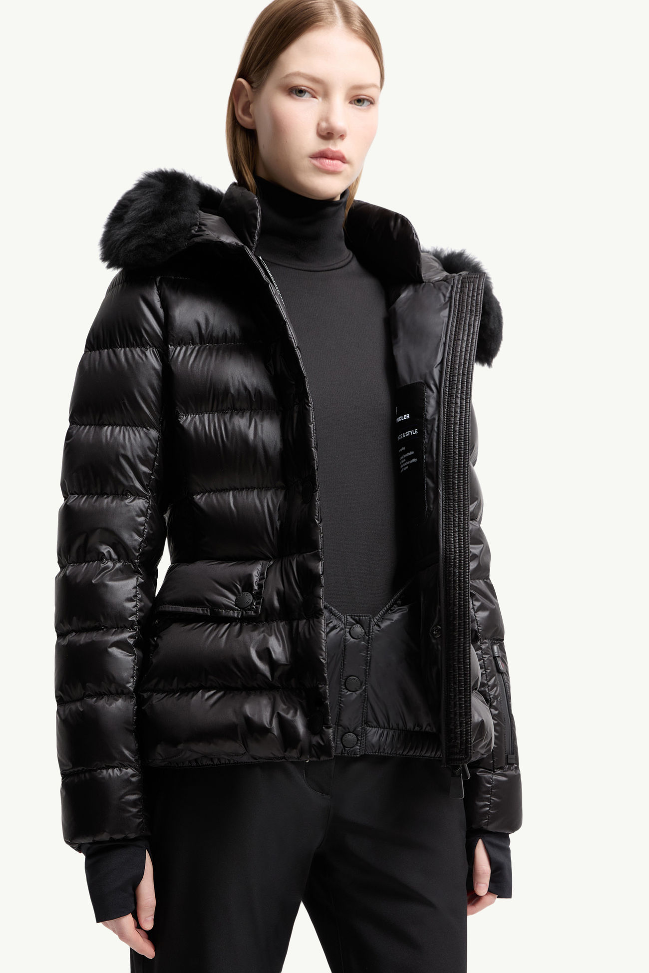 Doudoune de ski à capuche bordée de shearling Armoniques Femmes Noir Moncler 5