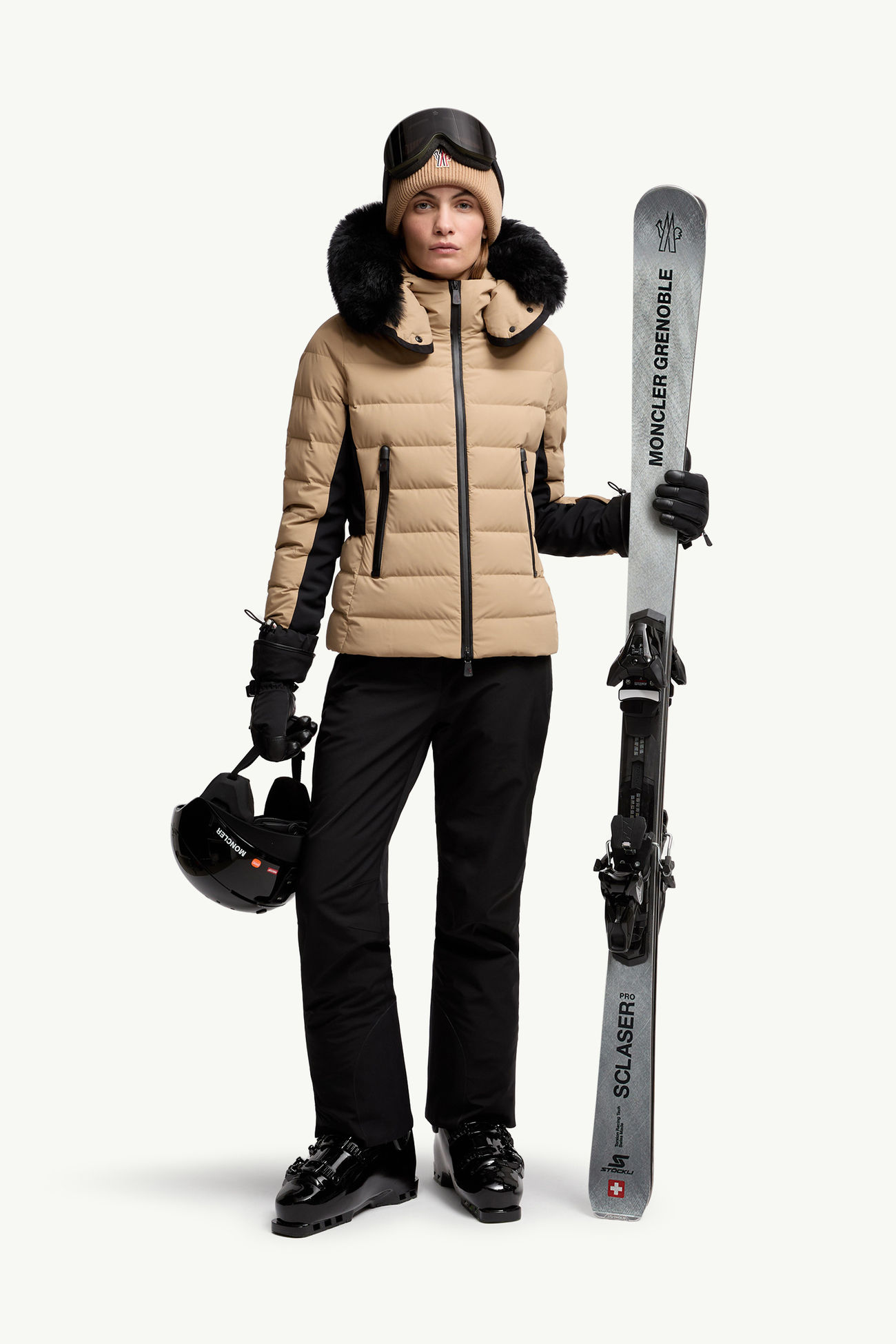 Plumífero de esquí de lana de oveja joven con capucha Lamoura Mujer Beige Moncler 0