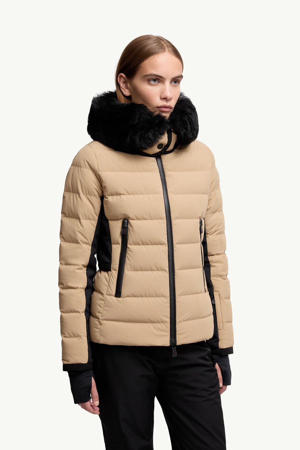 Lamoura Hooded Shearling-Trimmed Down Ski Jacket Women Beige Moncler 3