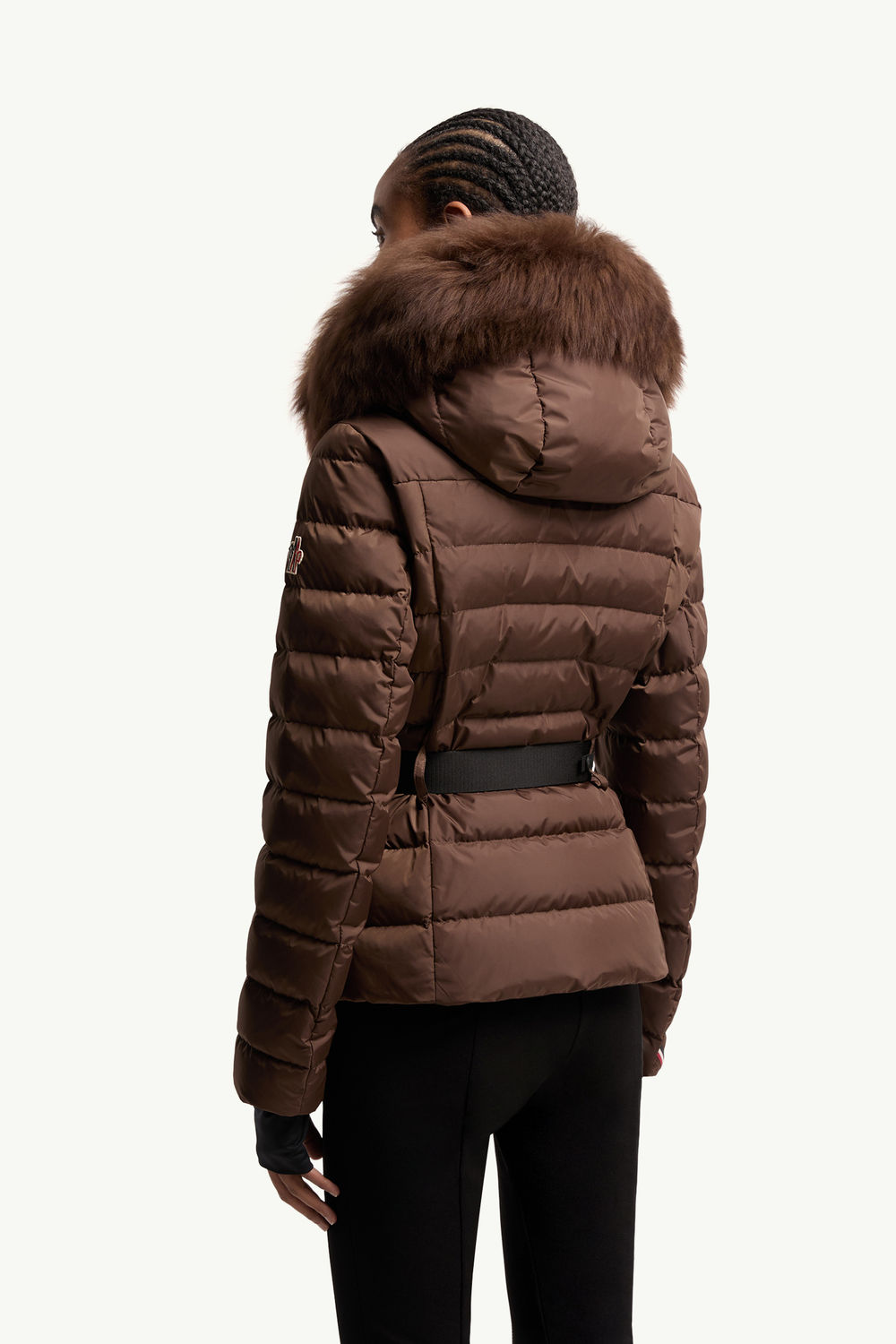 Beverley Hooded Shearling-Trimmed Ski Down Jacket Women Brown Moncler 4