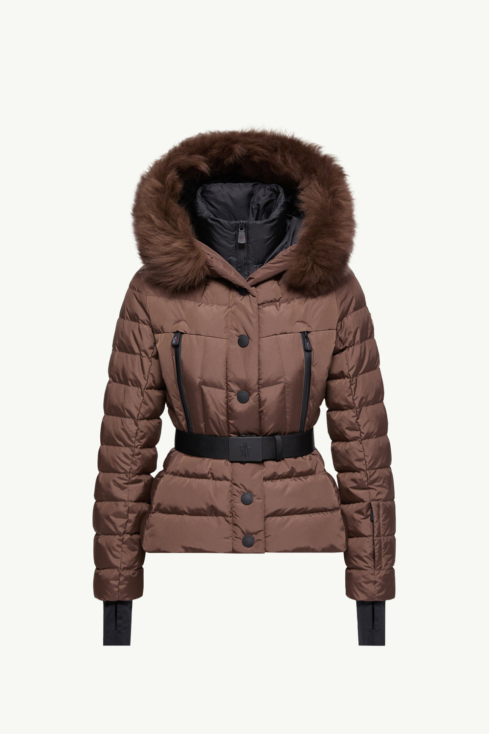 Beverley Hooded Shearling-Trimmed Ski Down Jacket Women Brown Moncler 2