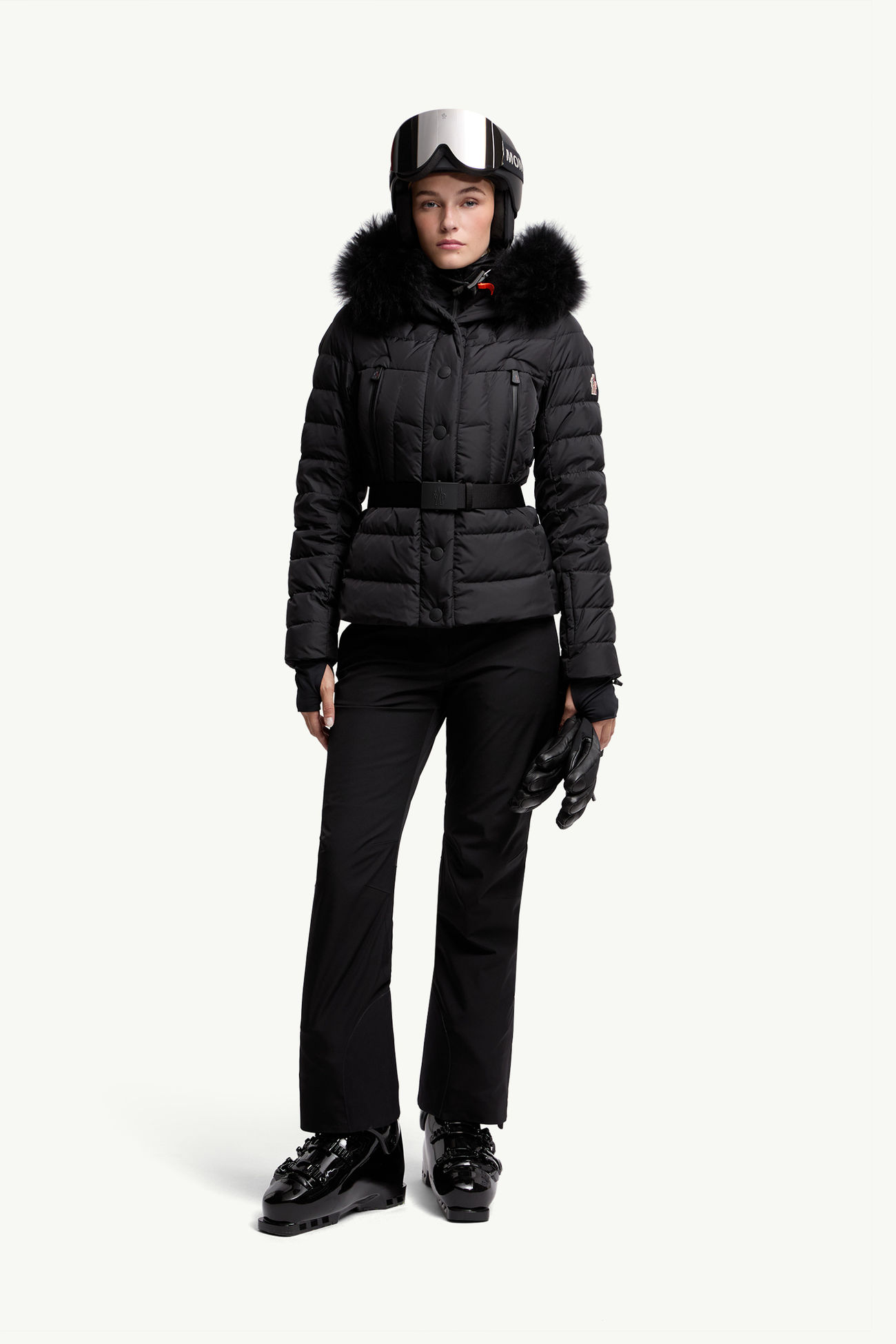 Beverley Daunen-Skijacke mit Kapuze und Shearling--Besatz Damen Schwarz Moncler 0