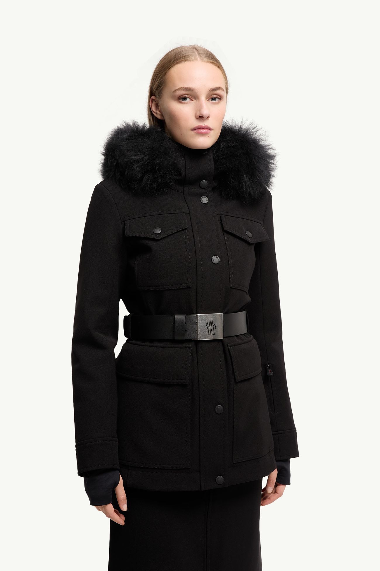 Linotte Shearling-Trimmed Down Ski Jacket Women Black Moncler 3