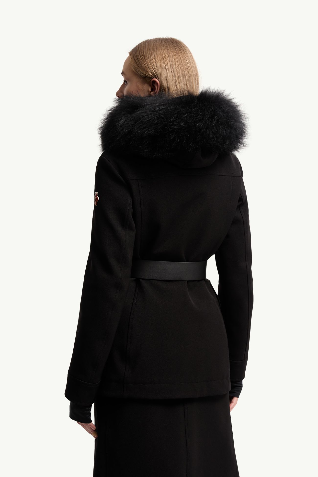 Plumífero de esquí con ribete de piel de oveja joven Linotte Mujer Negro Moncler 4