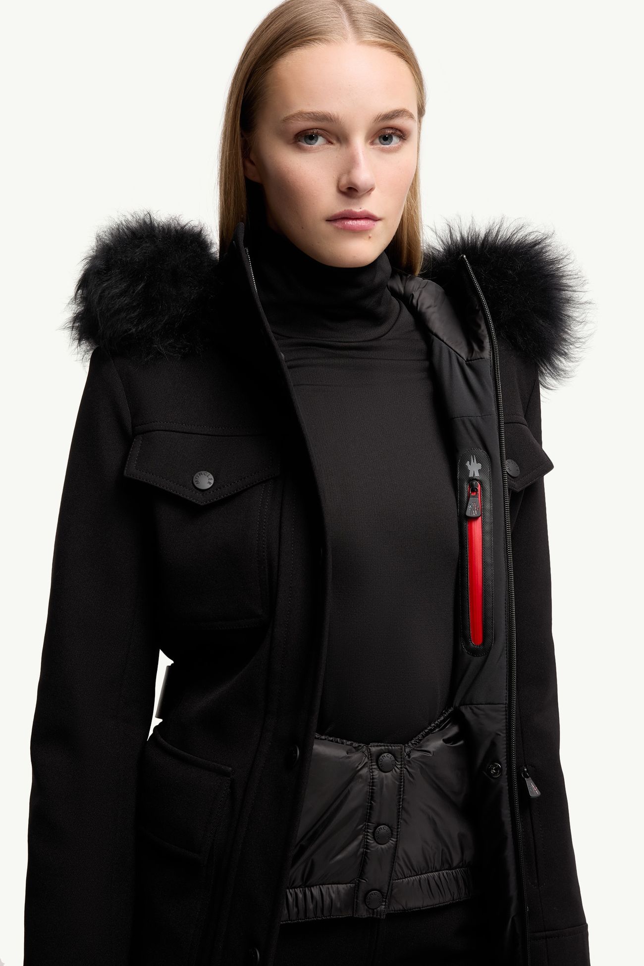 Linotte羔羊毛飾邊滑雪羽絨外套 女士 黑色 Moncler 5