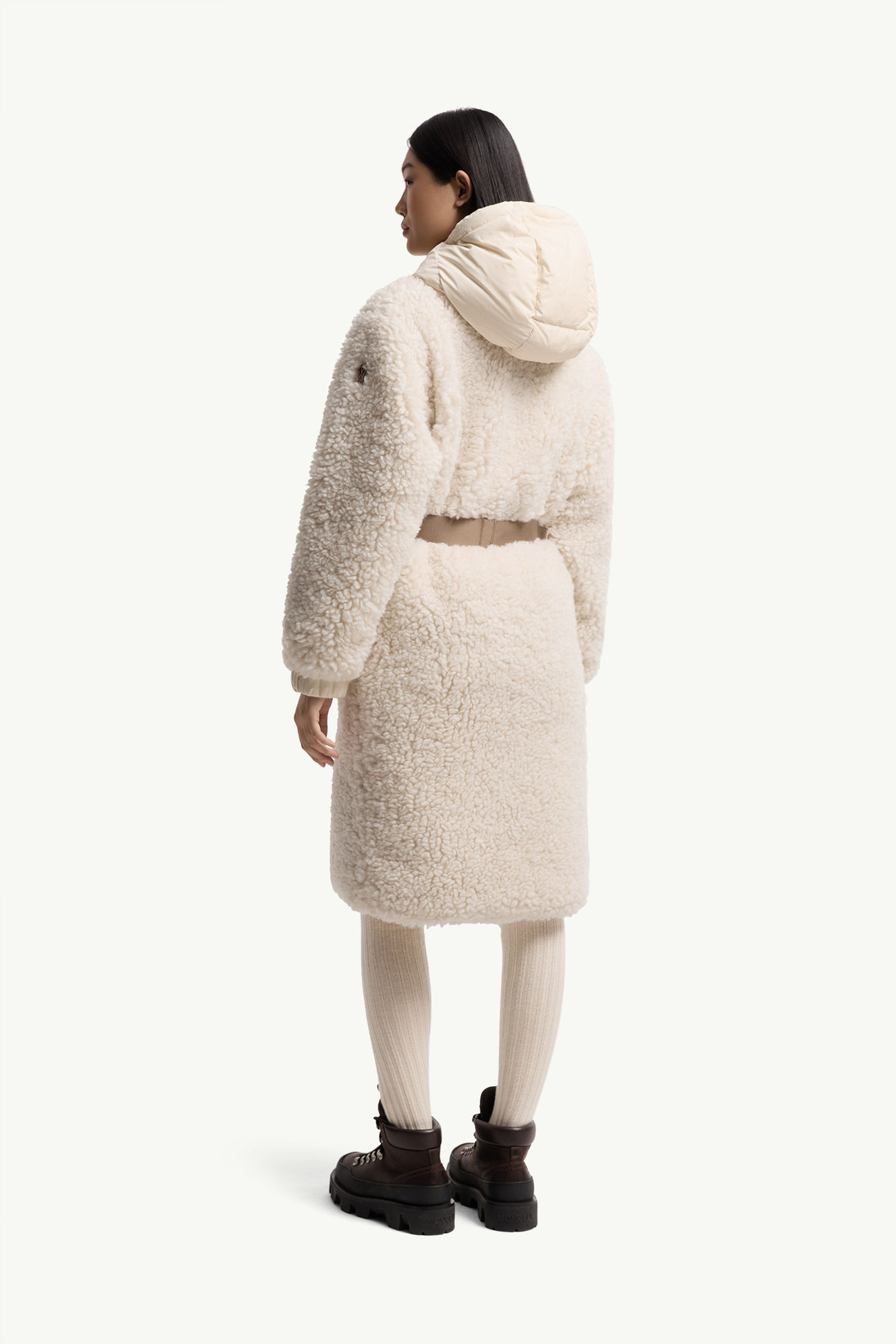 Piumino lungo Blavet effetto teddy con cappuccio Donna Bianco Moncler 4