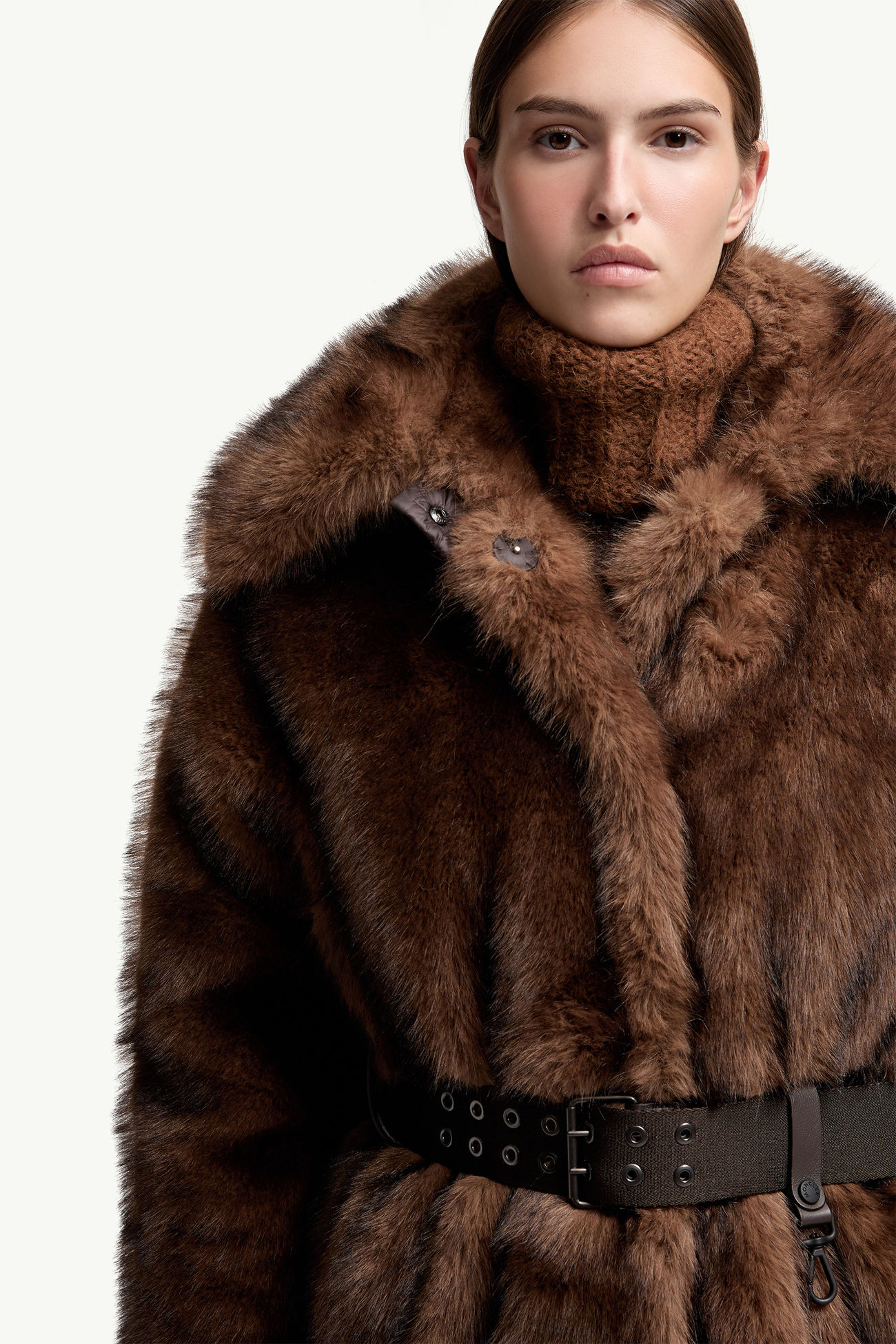 Piumino lungo testurizzato con cintura Arly Donna Marrone Moncler 7