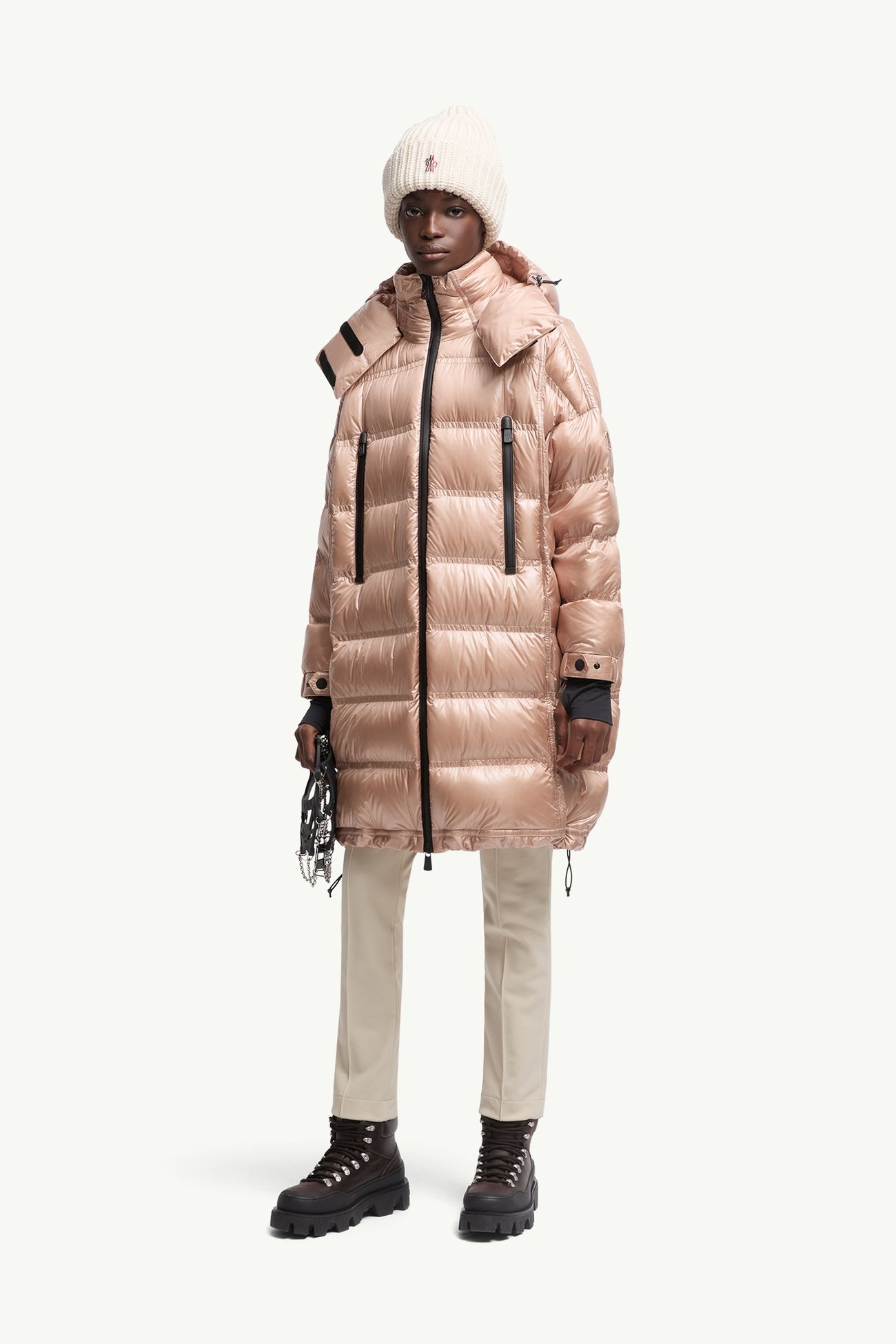 Rochelairs lange Daunenjacke mit Kapuze Damen Staubiges Rose Moncler 0
