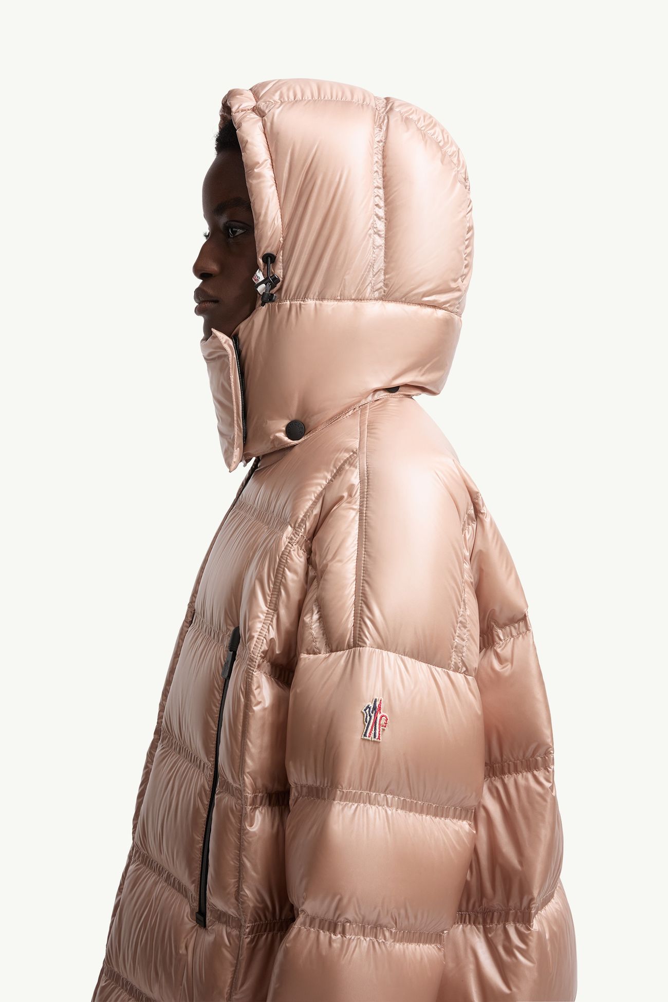 Rochelairs Hooded Long Down Jacket Women Dusty Pink Moncler 1