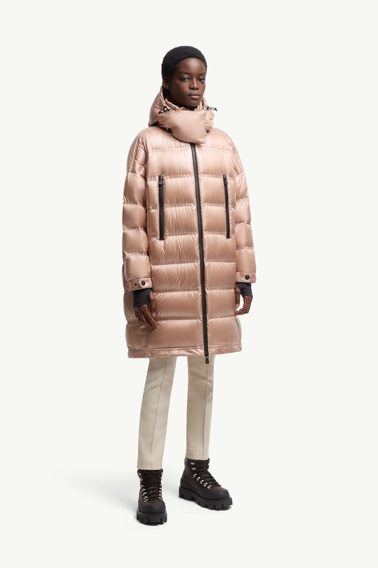 Plumífero largo con capucha Rochelairs Mujer Rosa Polvo Moncler 3