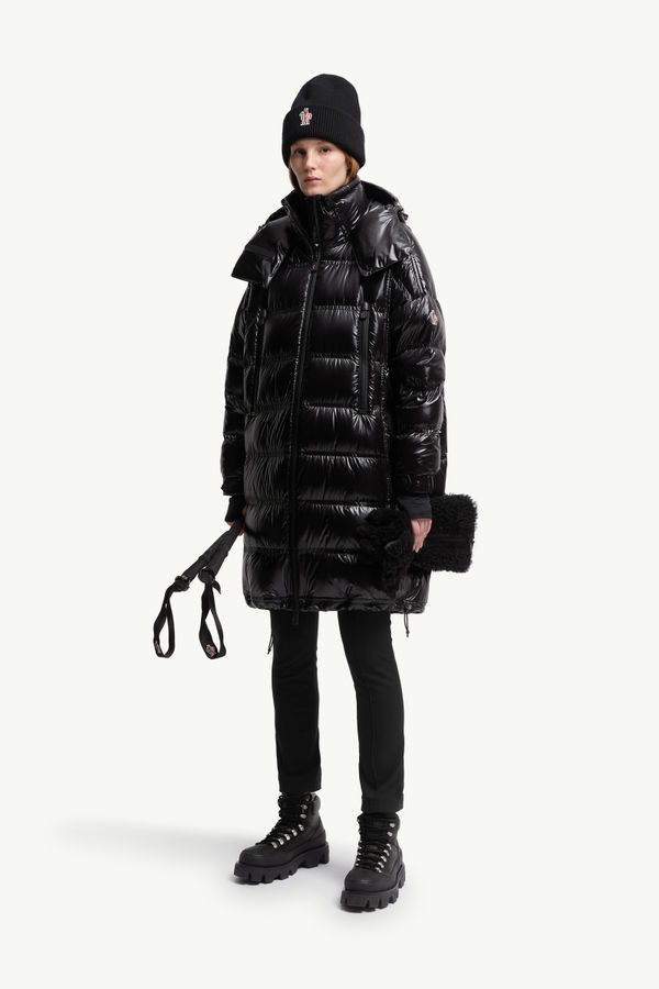 Piumino lungo Rochelairs con cappuccio Donna Nero Moncler 0
