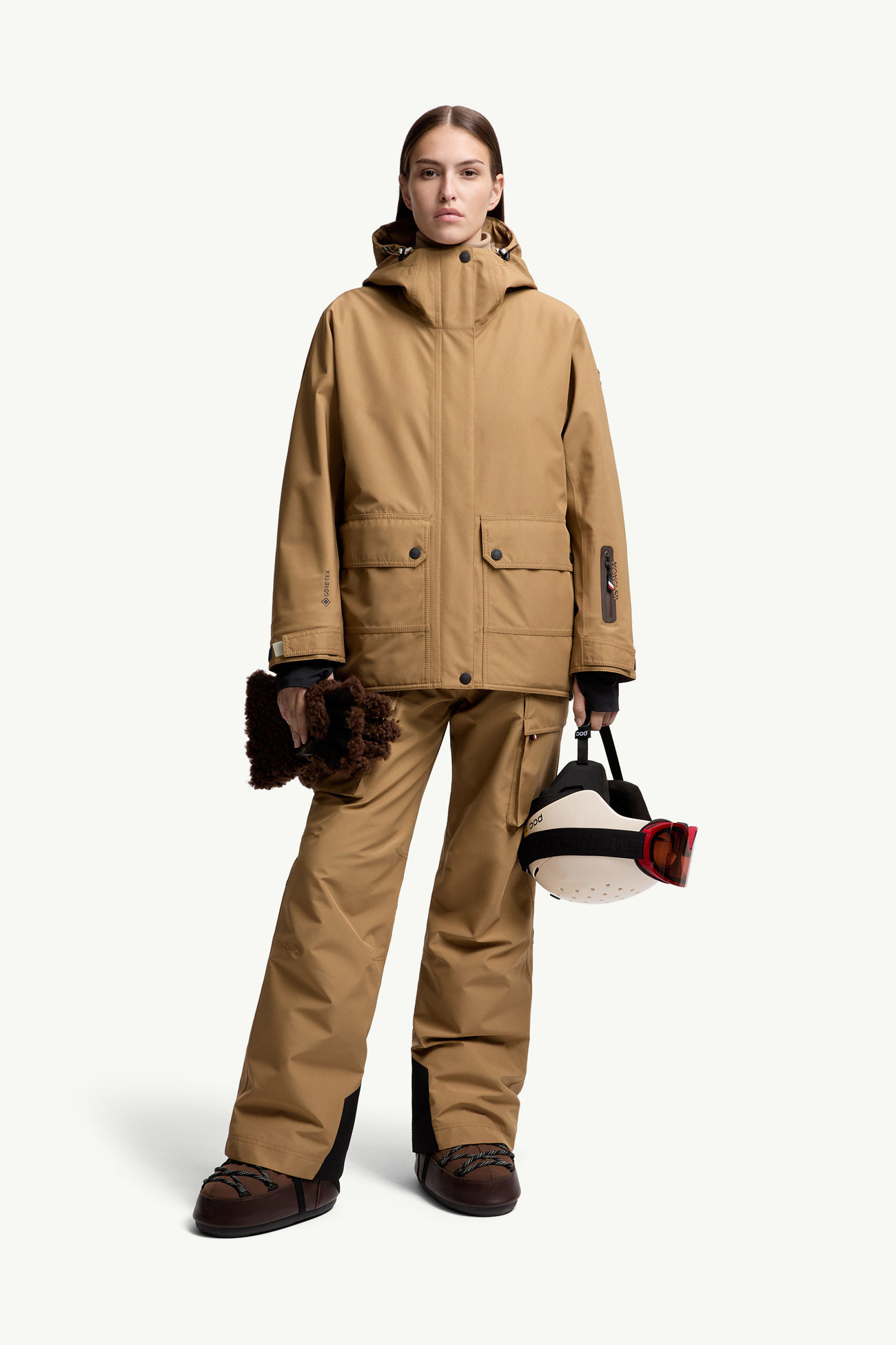 Wattierte Skihose aus GORE-TEX Laminat Damen Hellbraun Moncler 0