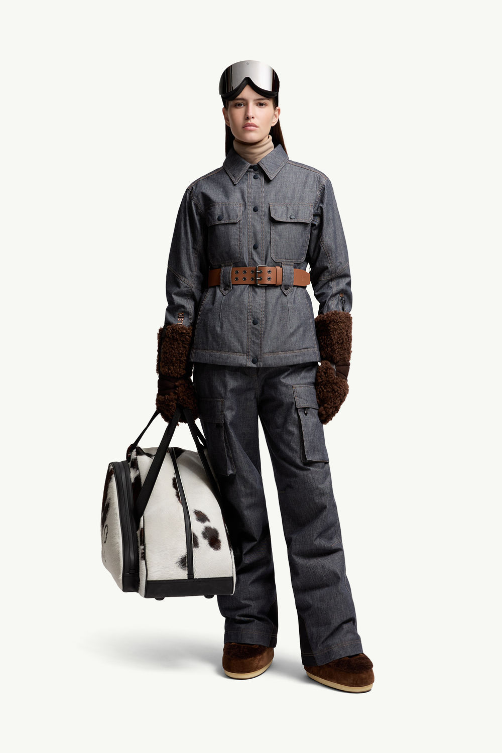 Pantaloni da sci imbottiti in denim Donna Grigio Scuro Moncler 0