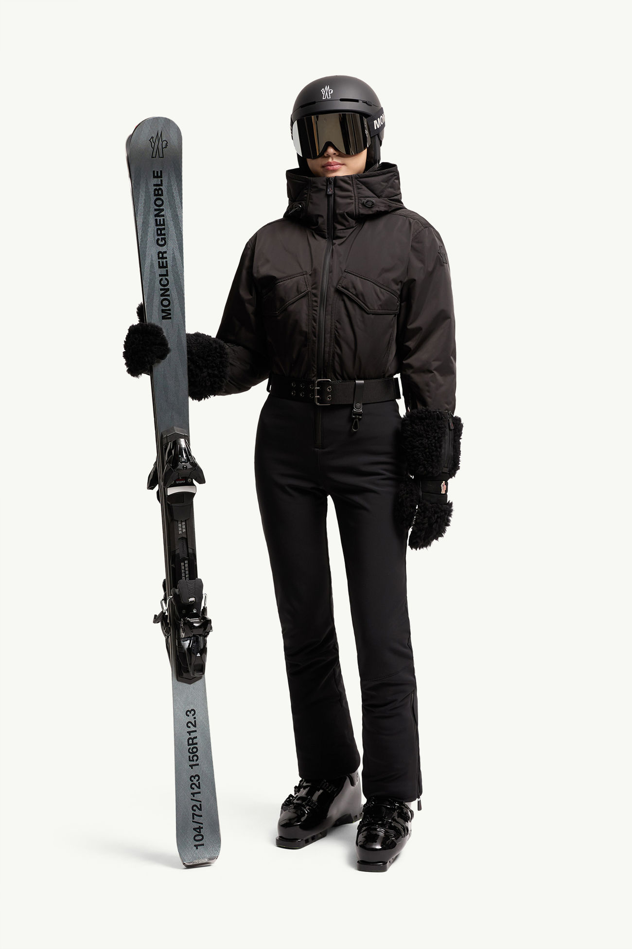 Hooded Down Ski Suit Women Black Moncler 0