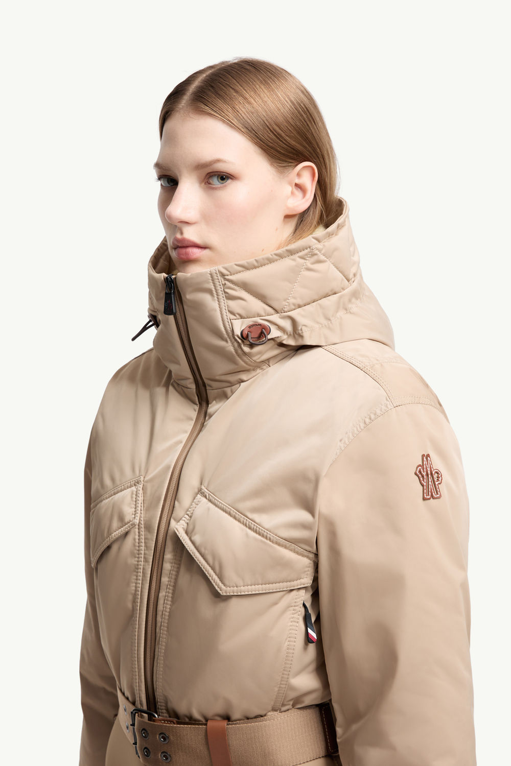 Hooded Down Ski Suit Women Camel Beige Moncler 1