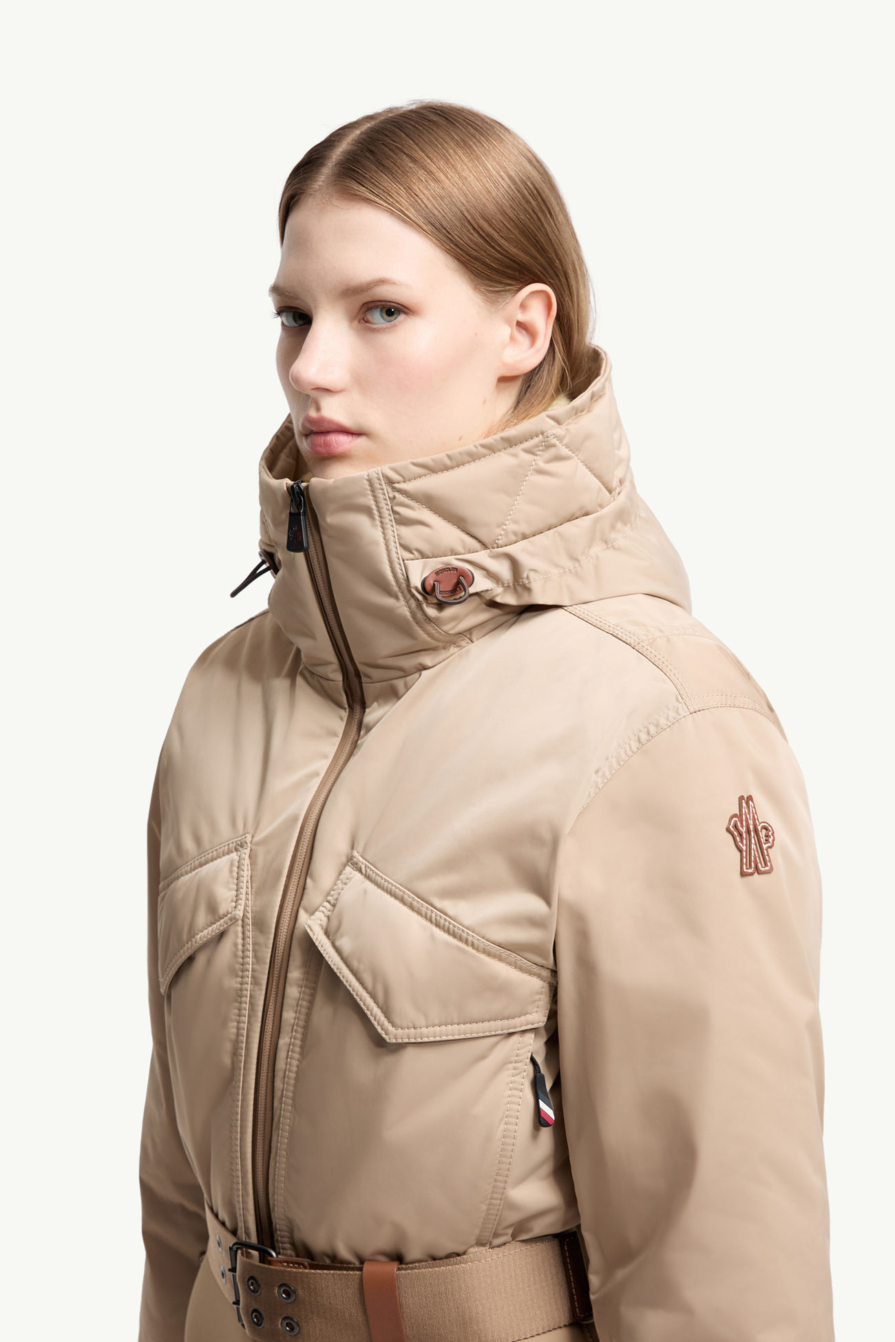 Tuta da sci imbottito con cappuccio Donna Beige Cammello Moncler 1