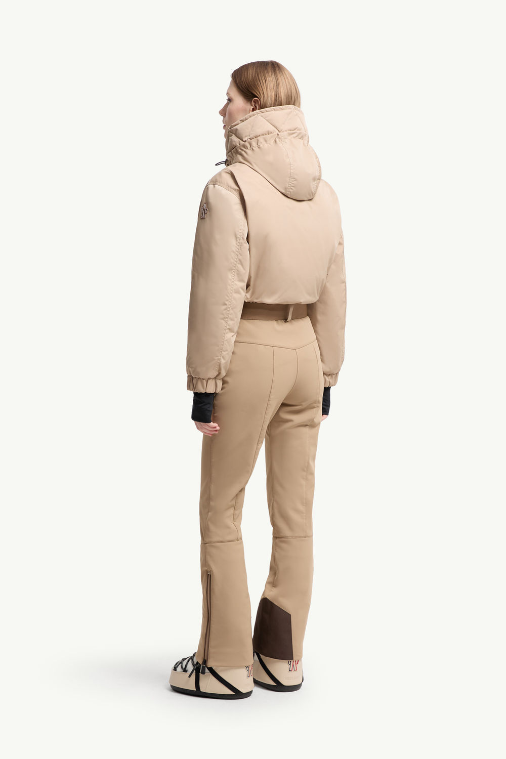 Hooded Down Ski Suit Women Camel Beige Moncler 4