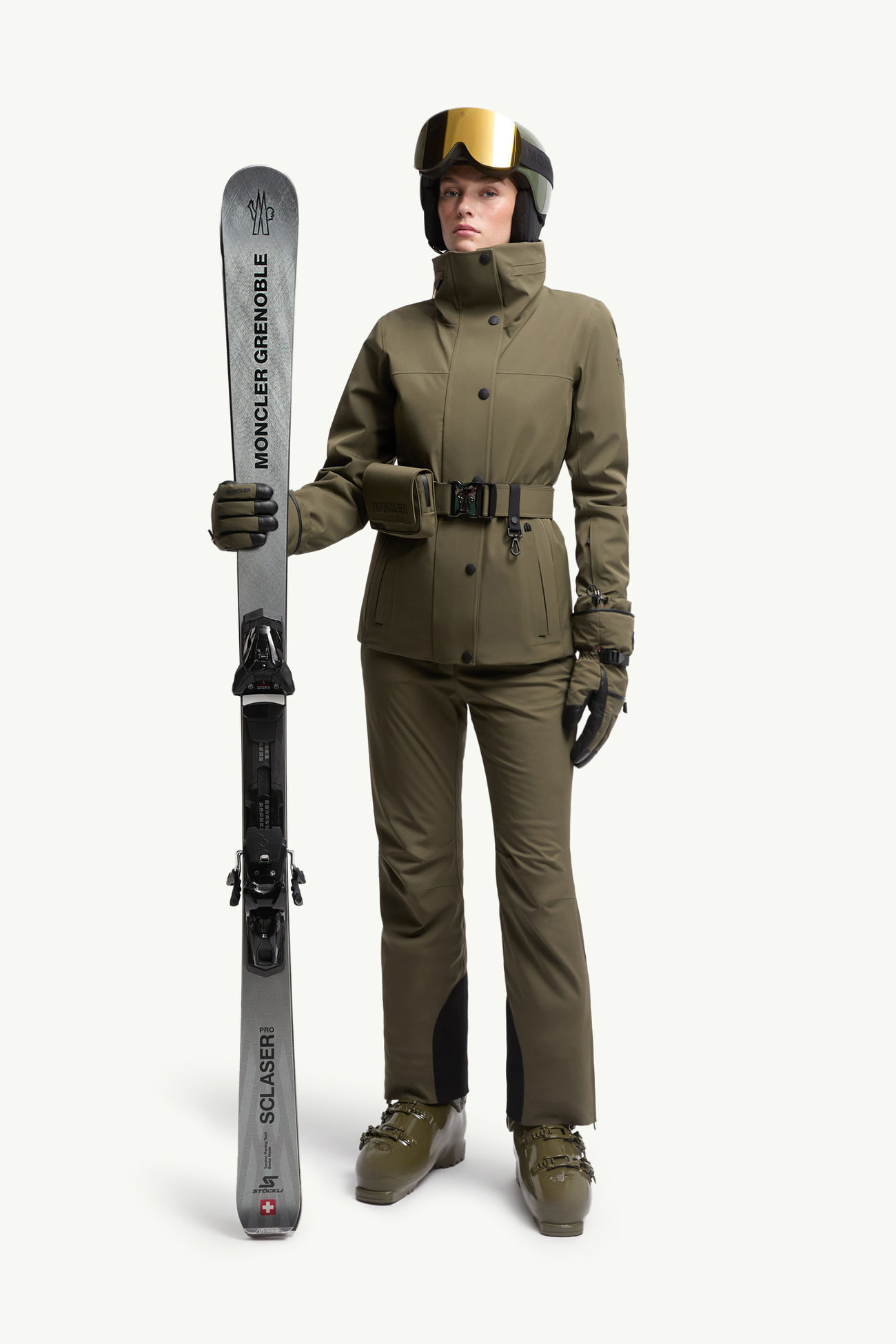 Wattierte Skihose Damen Olivgrün Moncler 0