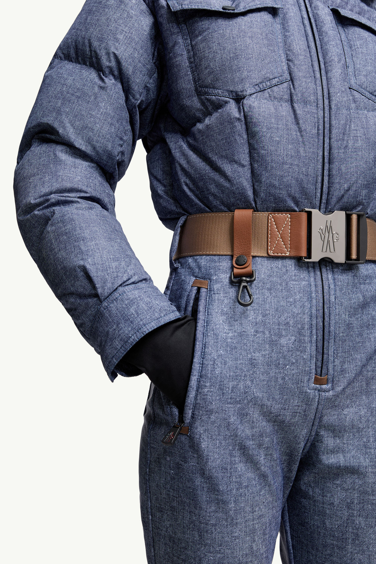 Mono de esquí de plumón con ribete de lana de oveja joven Mujer Azul Denim Moncler 8
