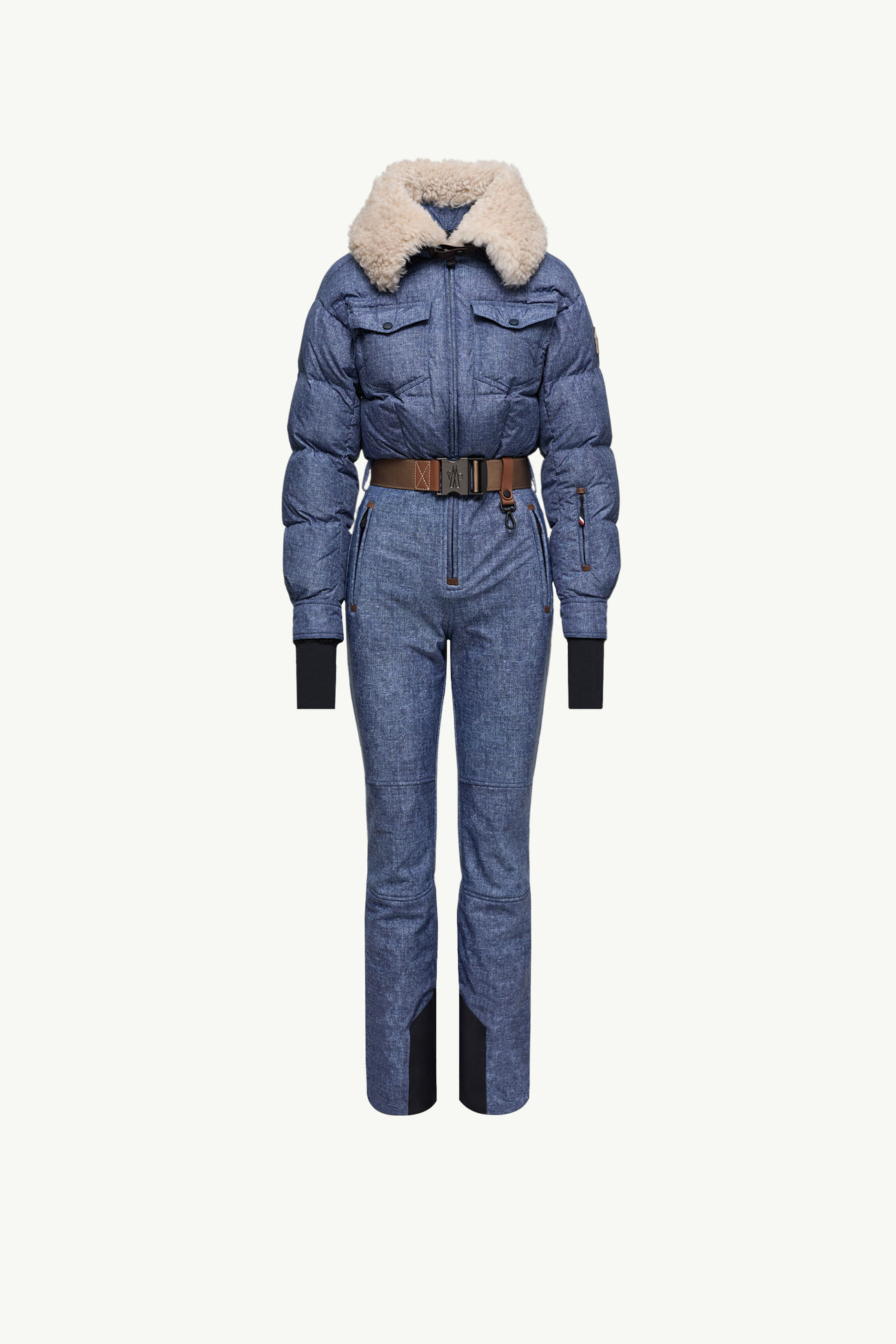 Completo da Sci Imbottito con Bordo in Shearling Donna Blu Denim Moncler 2