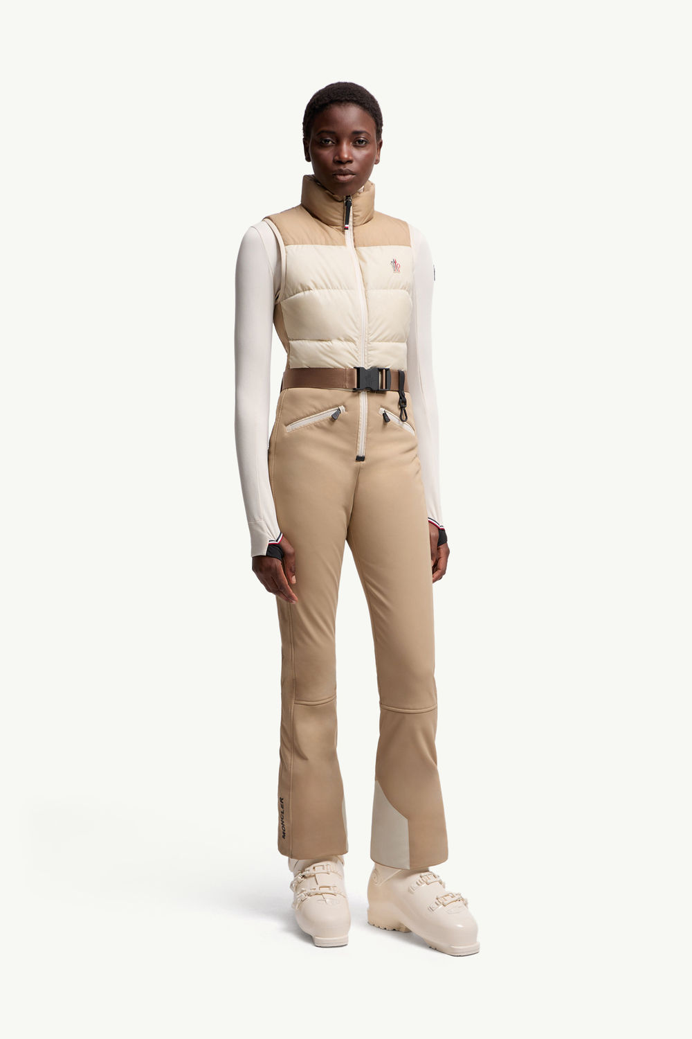 Down-Filled Ski Suit Women Beige & White Moncler 3