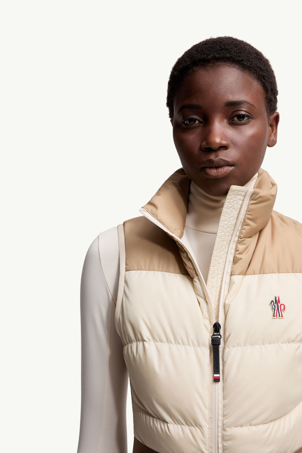 Down-Filled Ski Suit Women Beige & White Moncler 5