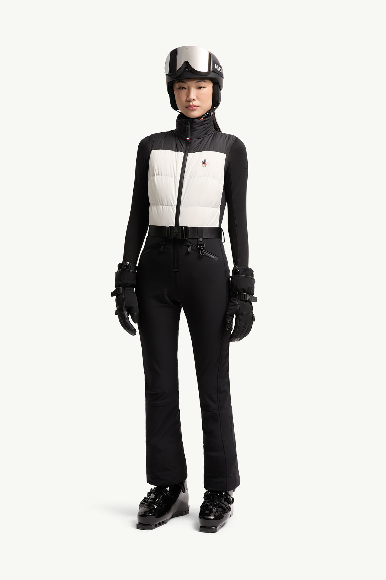 Daunengefüllter Skianzug Damen Schwarz & Weiß Moncler 0