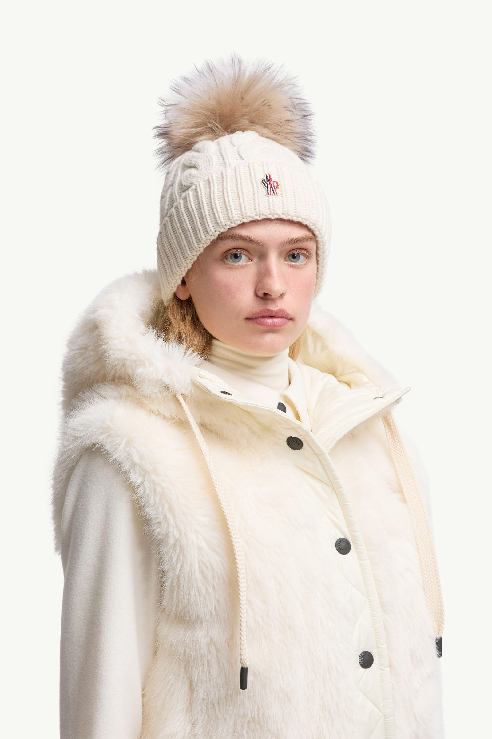 Wool & Cashmere Beanie with Pom Pom Women White Moncler 1