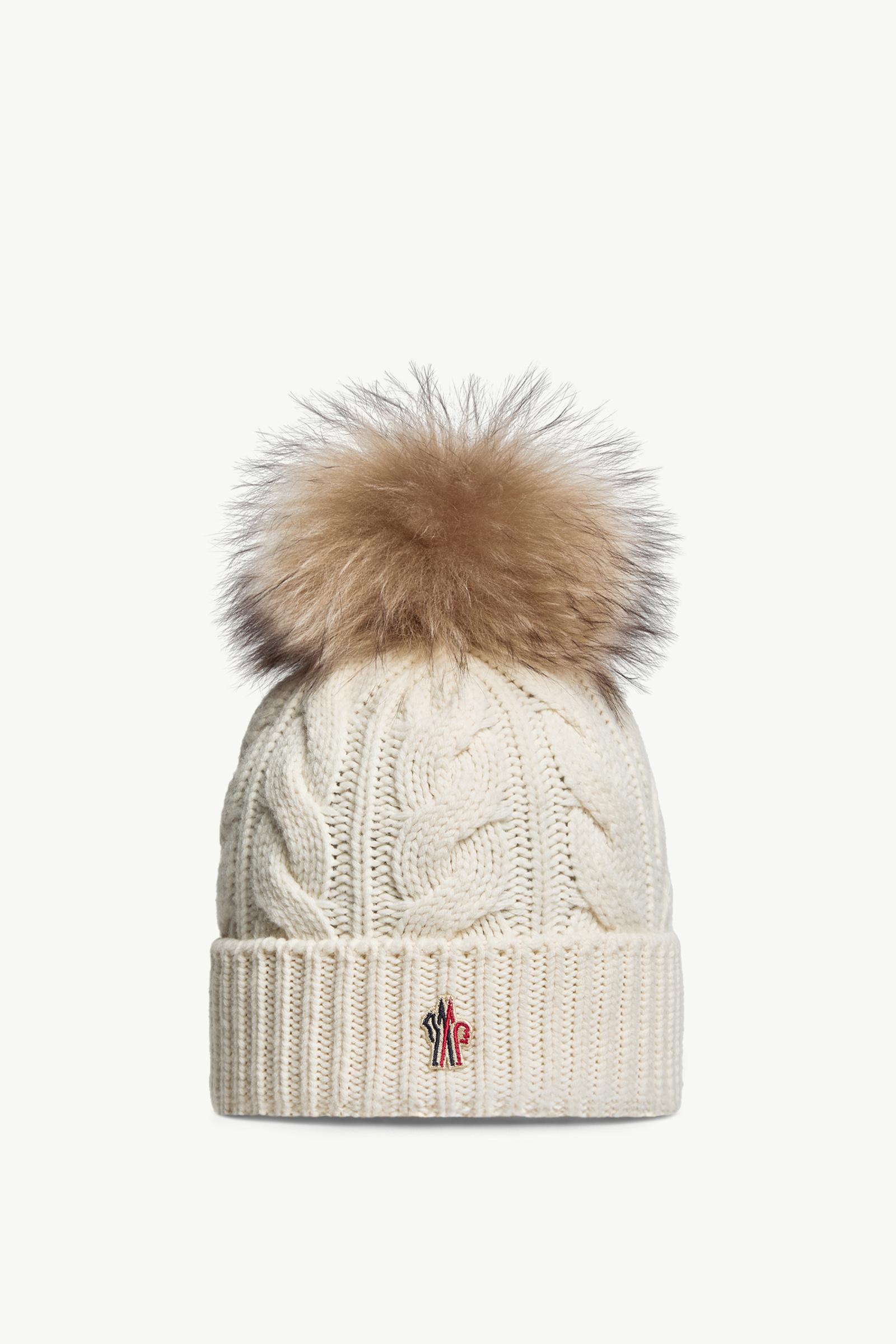 White Wool & Cashmere Beanie with Pom Pom - Hats & Beanies for
