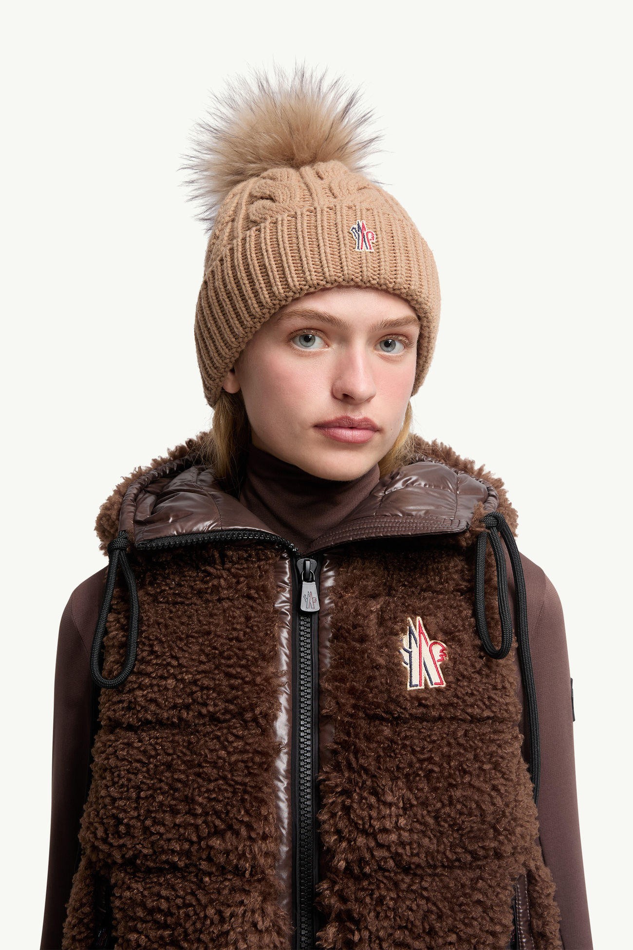 Mütze aus Wolle und Kaschmir mit Bommel Damen Beige Moncler 1