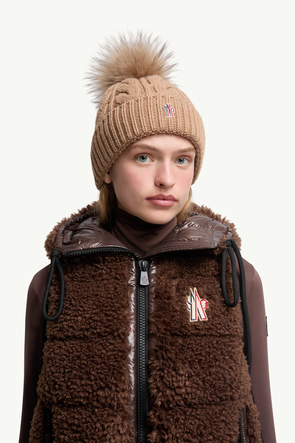 Wool & Cashmere Beanie with Pom Pom Women Beige Moncler 1