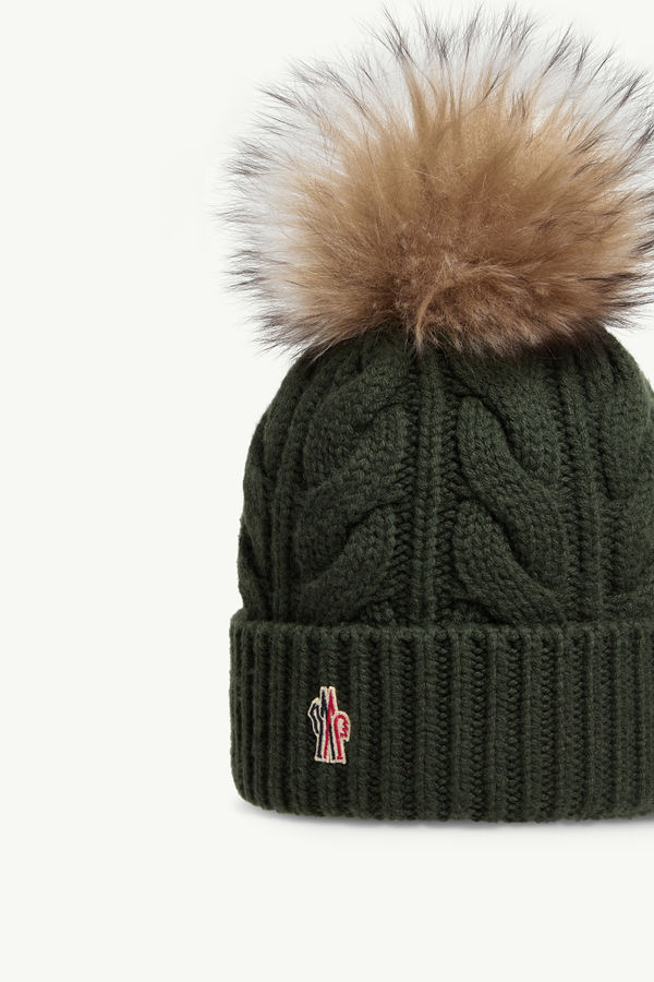 Wool & Cashmere Beanie with Pom Pom Women Olive Green Moncler 2