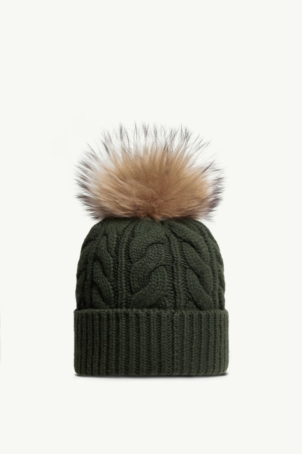 Wool & Cashmere Beanie with Pom Pom Women Olive Green Moncler 3