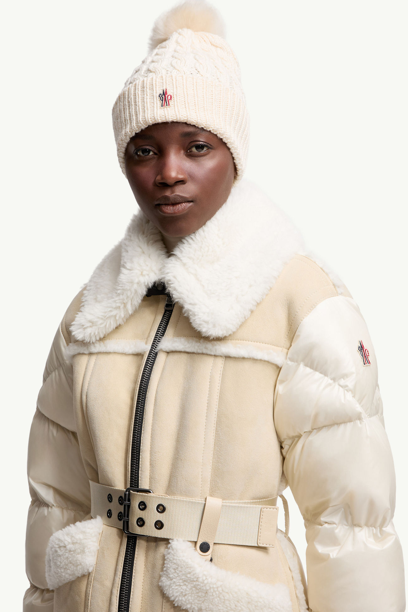Bonnet en laine avec pompon Femmes Blanc Moncler 1