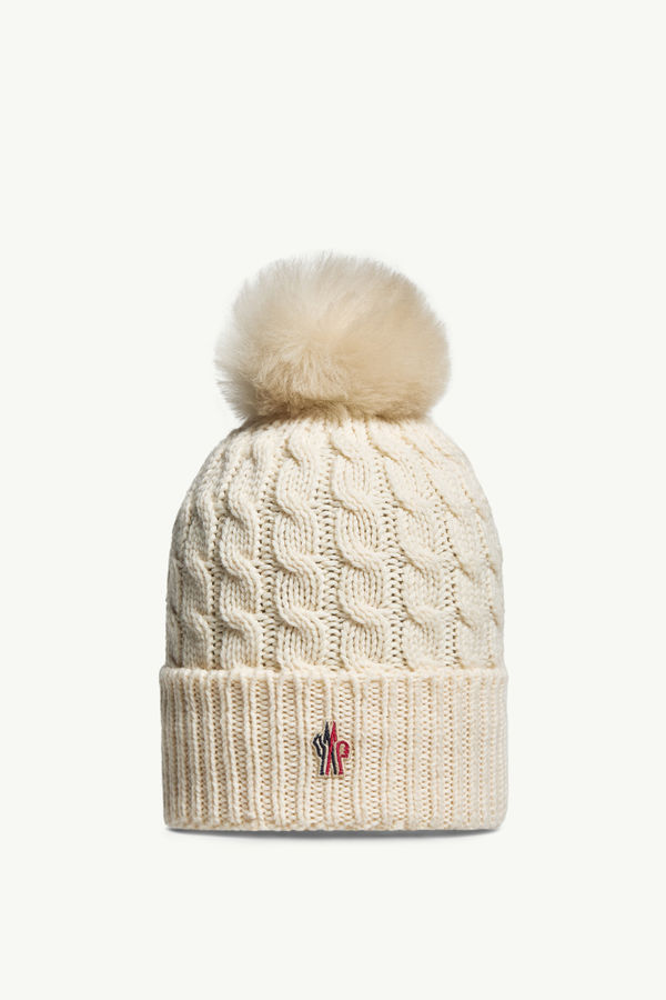 Mütze aus Wolle mit Bommel Damen Weiß Moncler 0