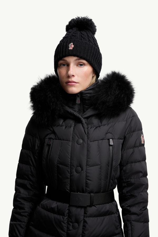 Wool Beanie With Pom Pom Women Black Moncler 1