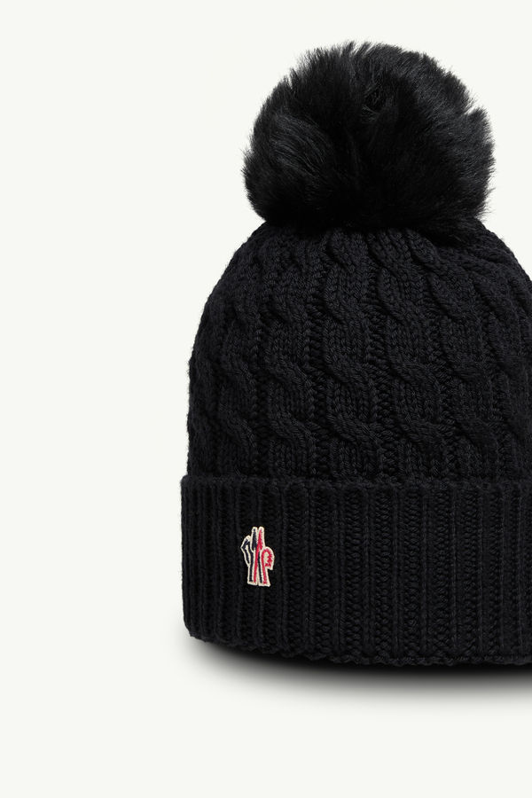 Wool Beanie With Pom Pom Women Black Moncler 2