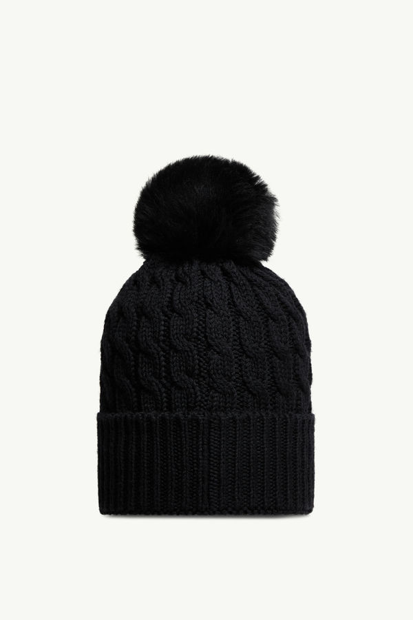 Wool Beanie With Pom Pom Women Black Moncler 3