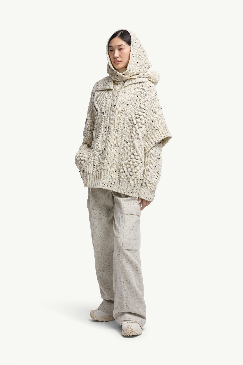 Wool Blend Tassel Cape Women White Ivory Moncler 0