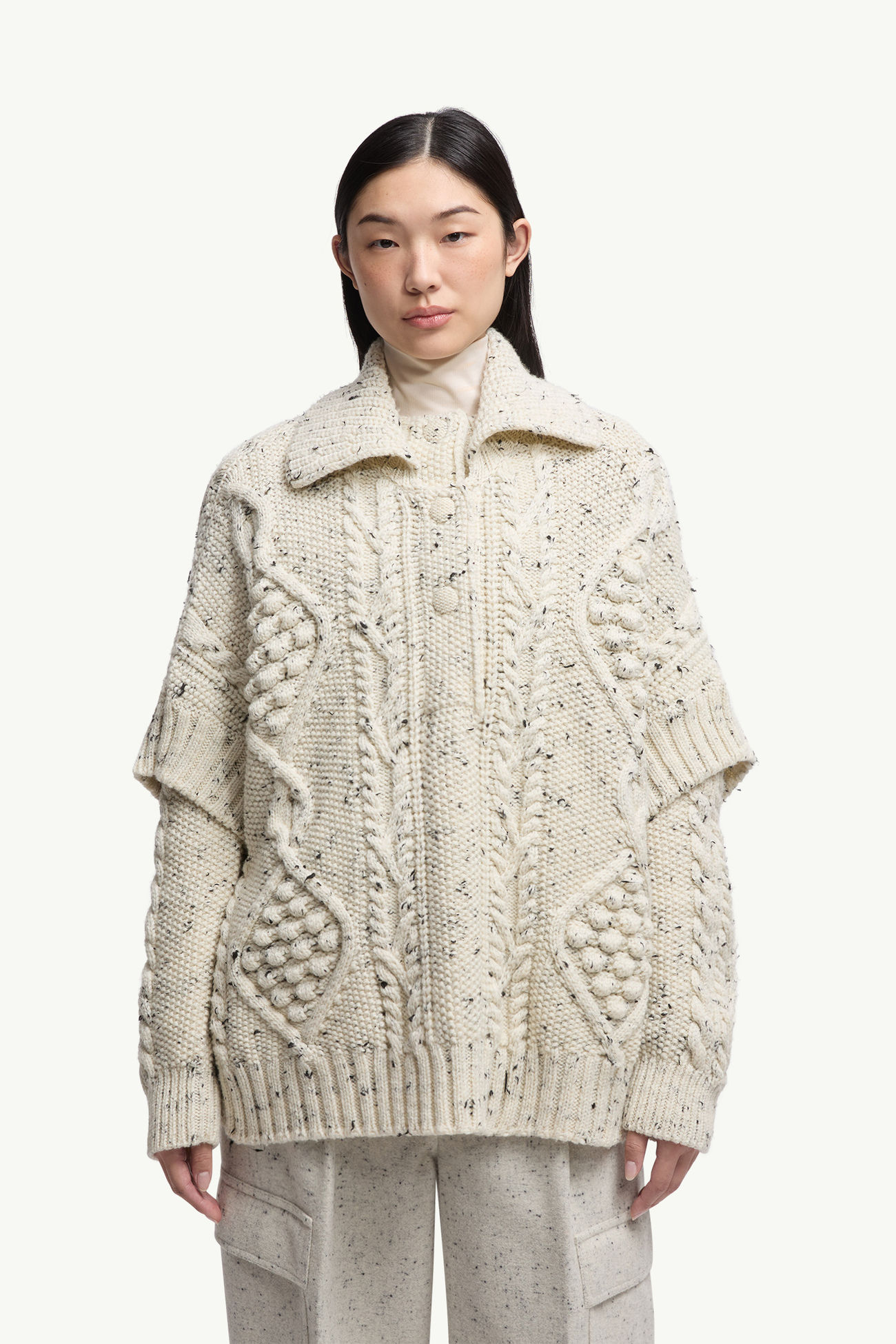 羊毛混紡流蘇斗篷 女士 象牙白色 Moncler 3