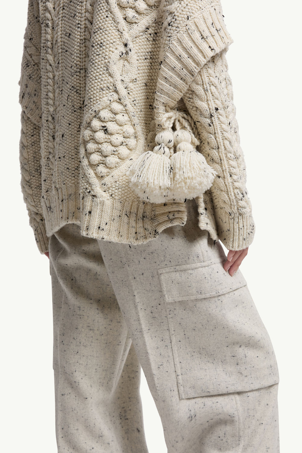Wool Blend Tassel Cape Women White Ivory Moncler 5