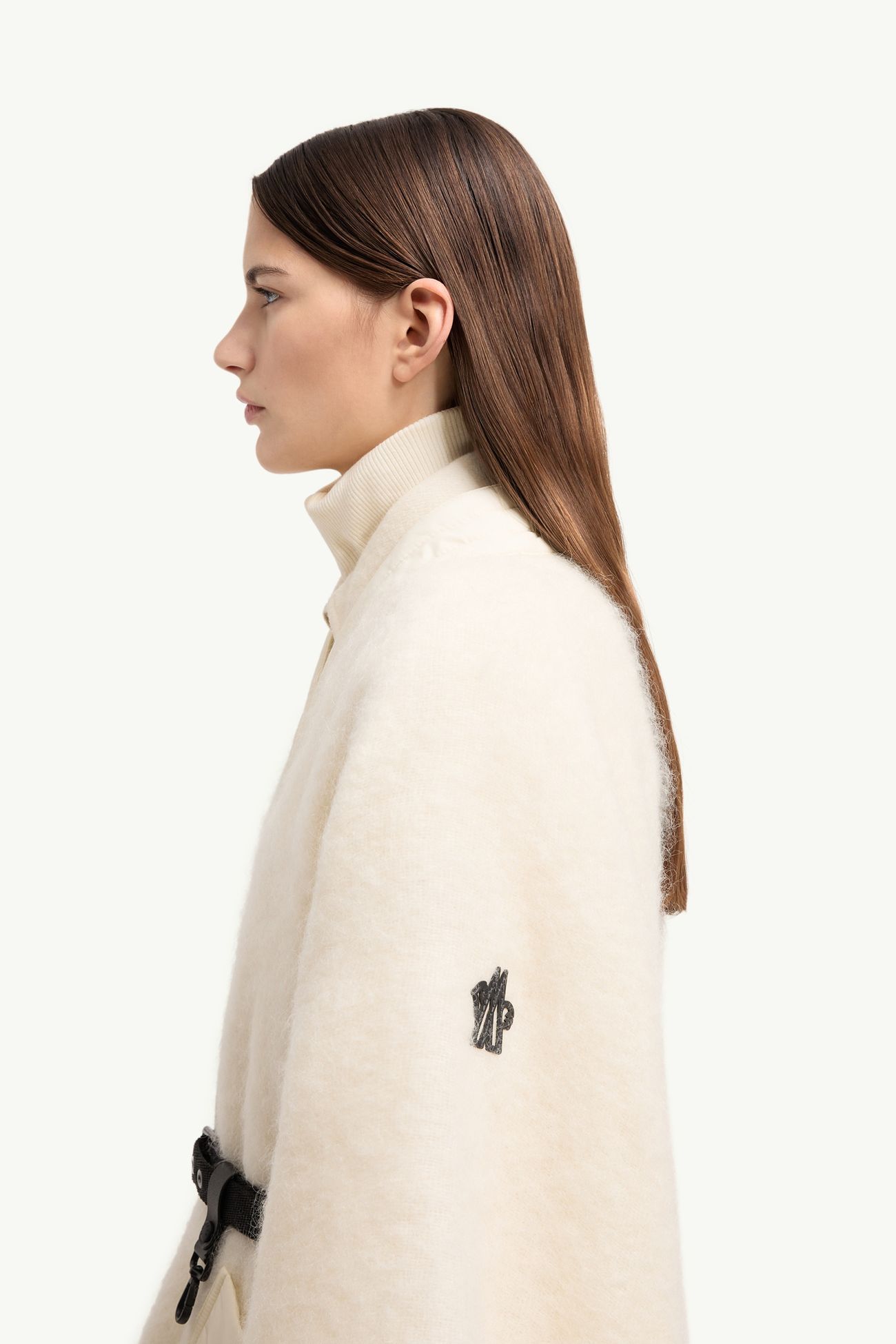 馬海毛、羊駝毛及羊毛混紡連腰帶斗篷 女士 象牙白色 Moncler 1