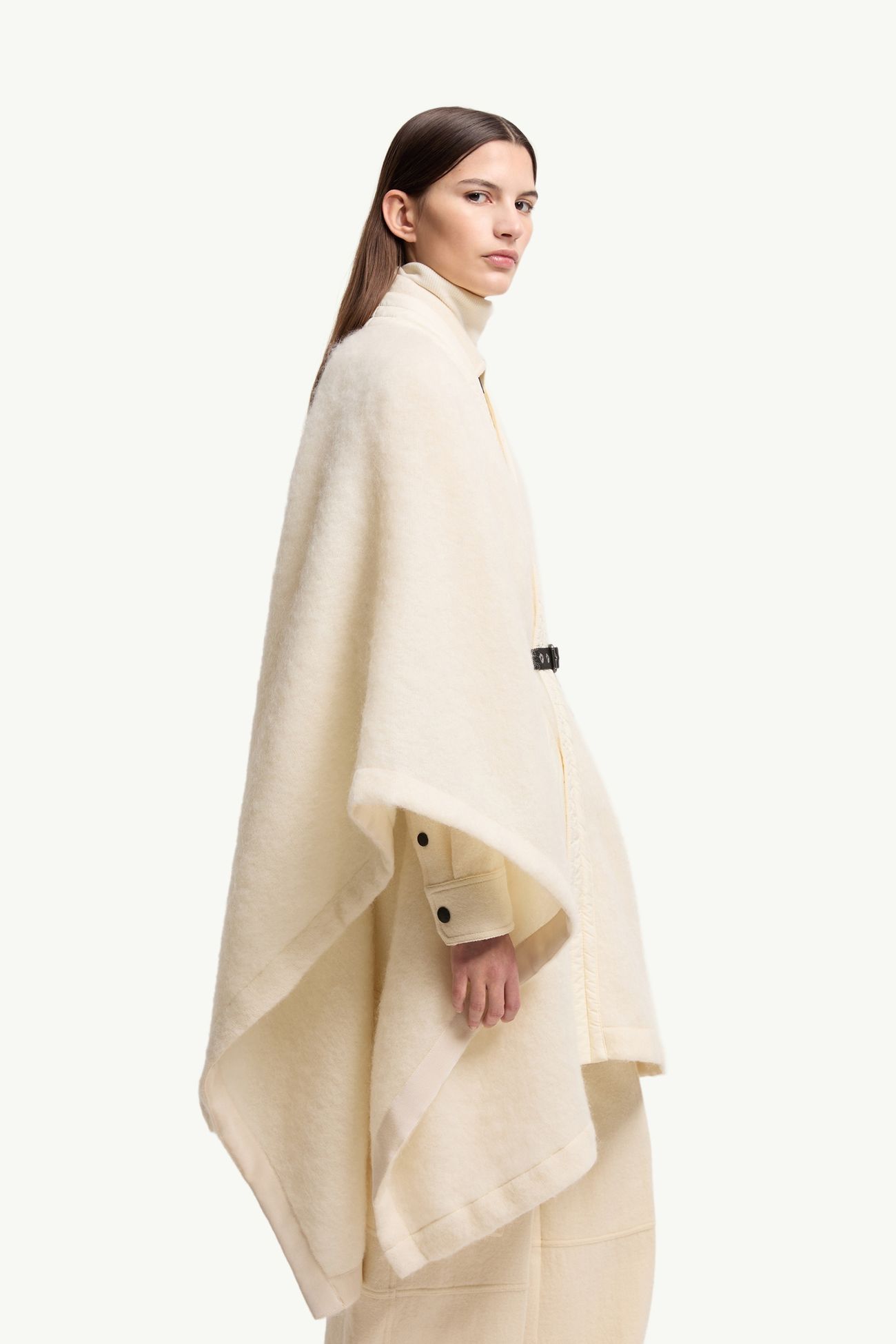 Cape aus einer Mischung aus Mohair, Alpaka und Wolle mit Gürtel Damen Weiß-Elfenbein Moncler 5