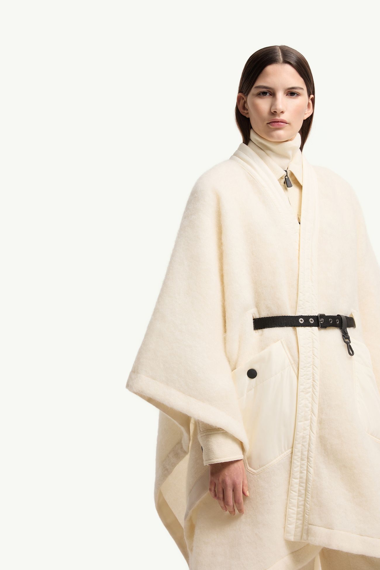 Mantella in Misto Mohair, Alpaca e Lana con Cintura Donna Bianco Avorio Moncler 6