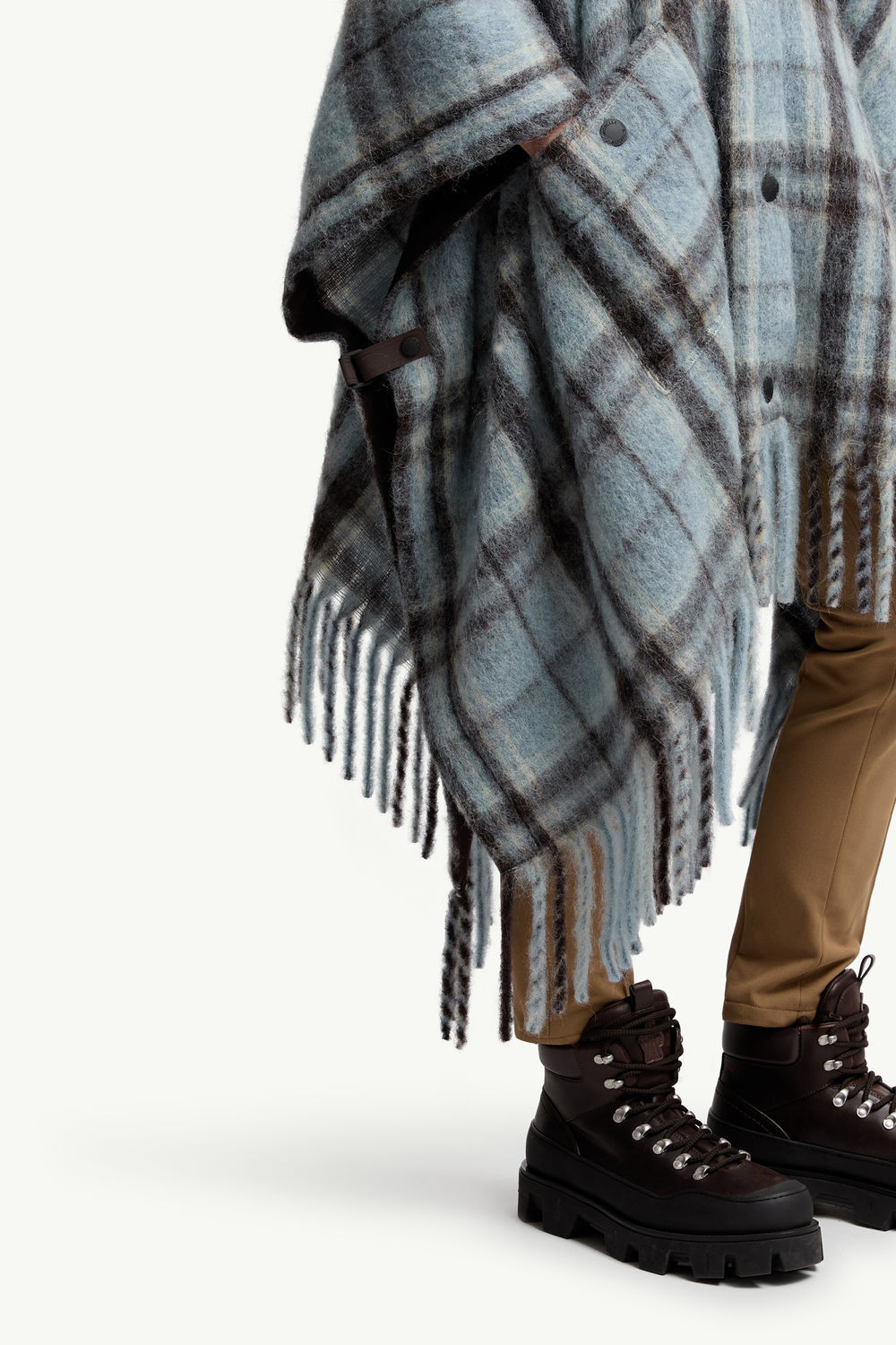 Mohair, Alpaca & Wool Blend Plaid Cape Women Light Blue & Brown Moncler 5