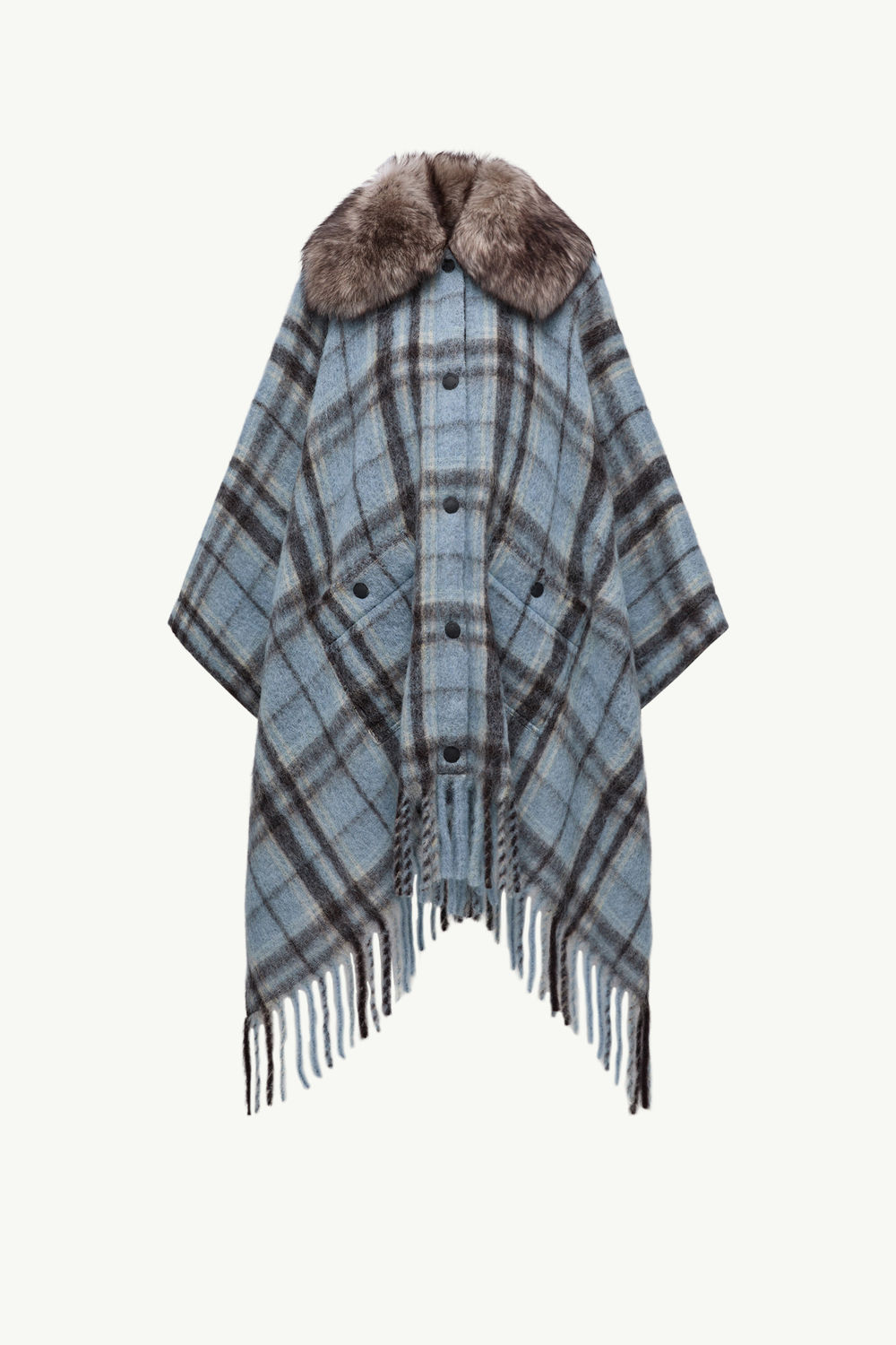 Mohair, Alpaca & Wool Blend Plaid Cape Women Light Blue & Brown Moncler 2