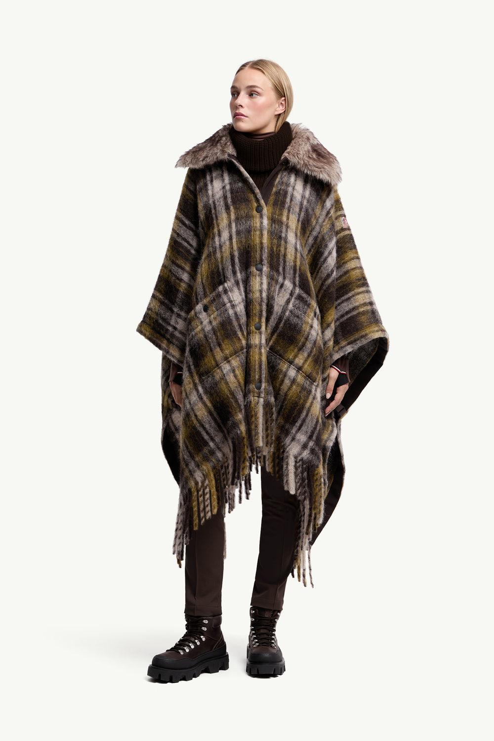 Mohair, Alpaca & Wool Blend Fringed Cape Women Brown Moncler 0
