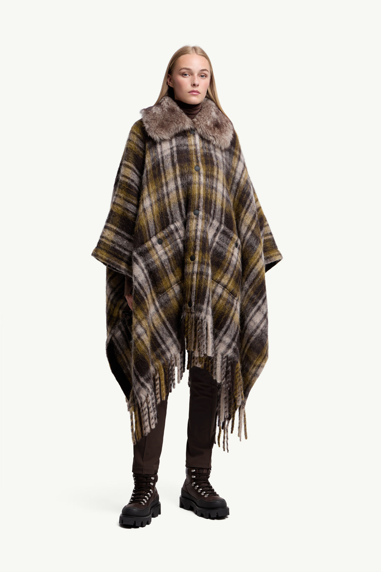 Cape aus einer Mischung aus Mohair, Alpaka und Wolle mit Fransen Damen Braun Moncler 3