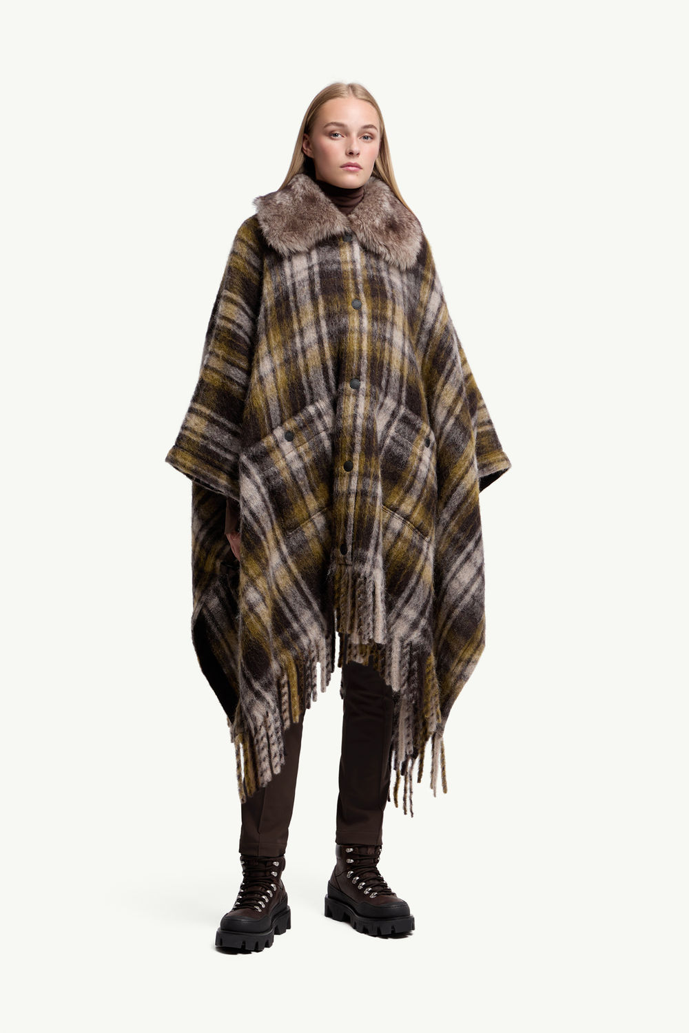 Mohair, Alpaca & Wool Blend Fringed Cape Women Brown Moncler 3